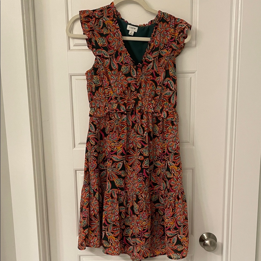 J Crew Black Dress with Warm Multicolor Paisley